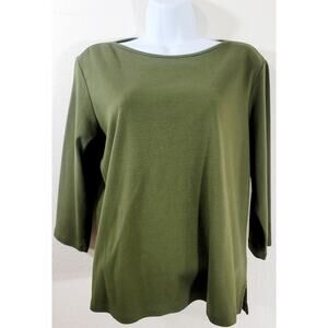 Draper's & Damon's Green Boat Collar Top PL 3/4 Sleeves Lightweight Soft Stretch